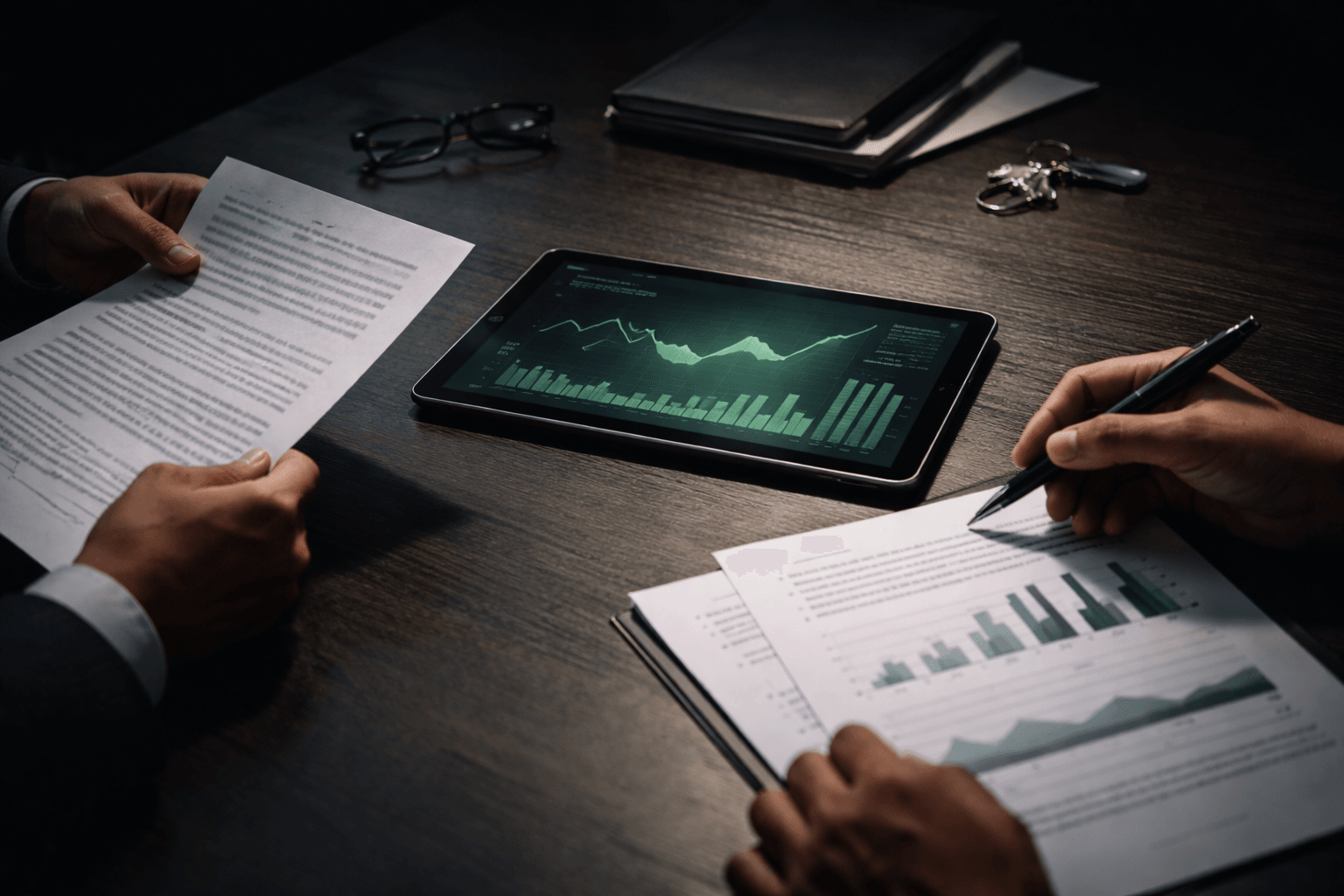 Table de négociation immobilière avec documents DVF et données de prix étalés